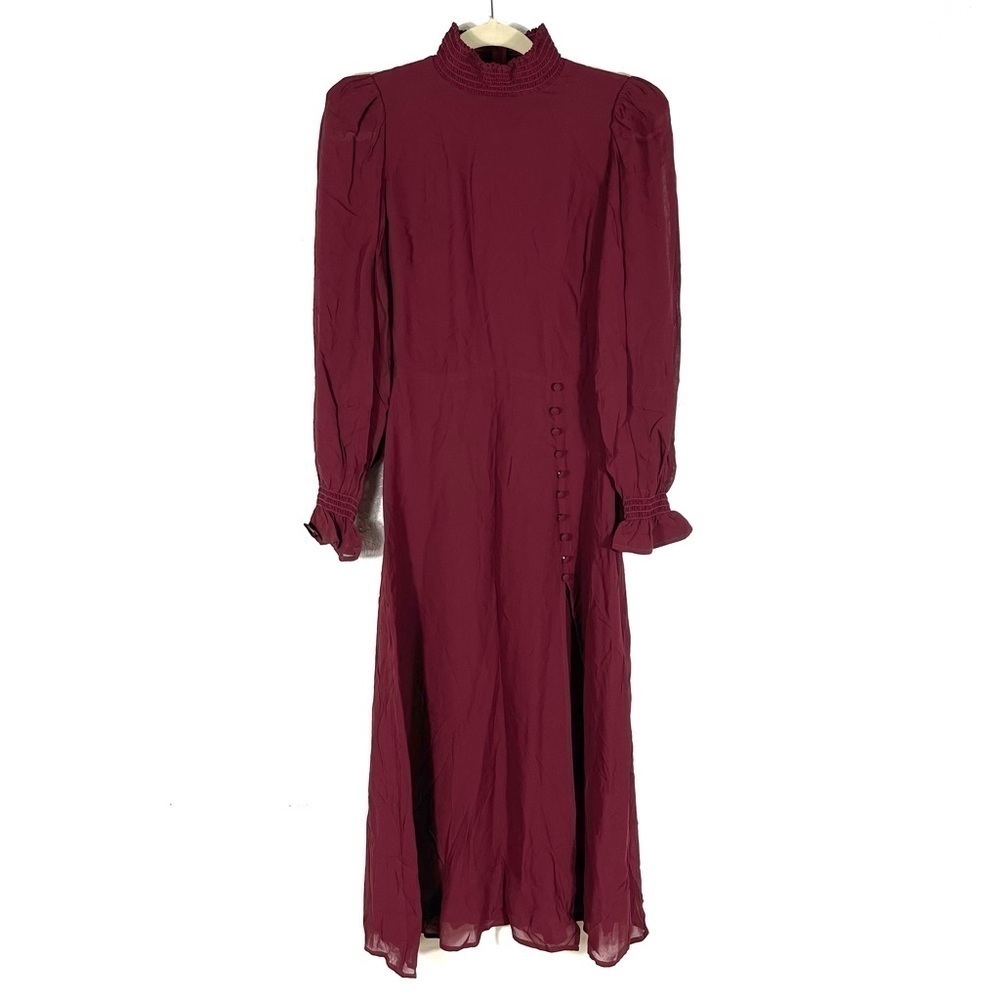 Reformation Stevie Long Sleeve High Neck Midi Dress - Plum Burgundy - Sz-2